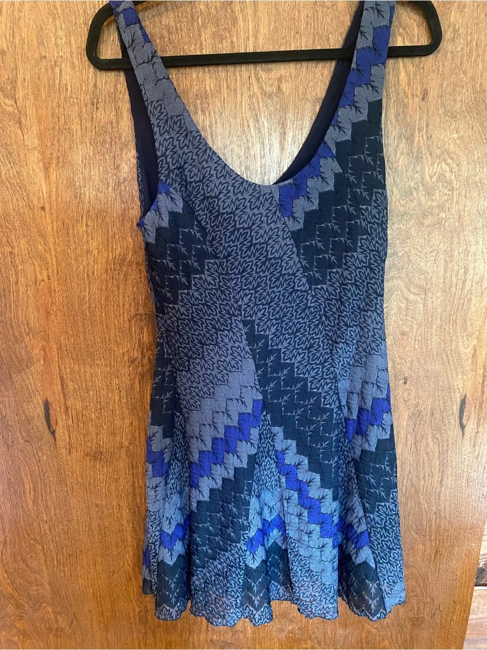 Free People My One & Only Swing Dress XS Blue Gray Black Knit Boho Mini